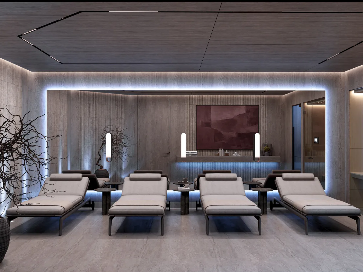 Spa dinlenme alanındaki şezlonglar