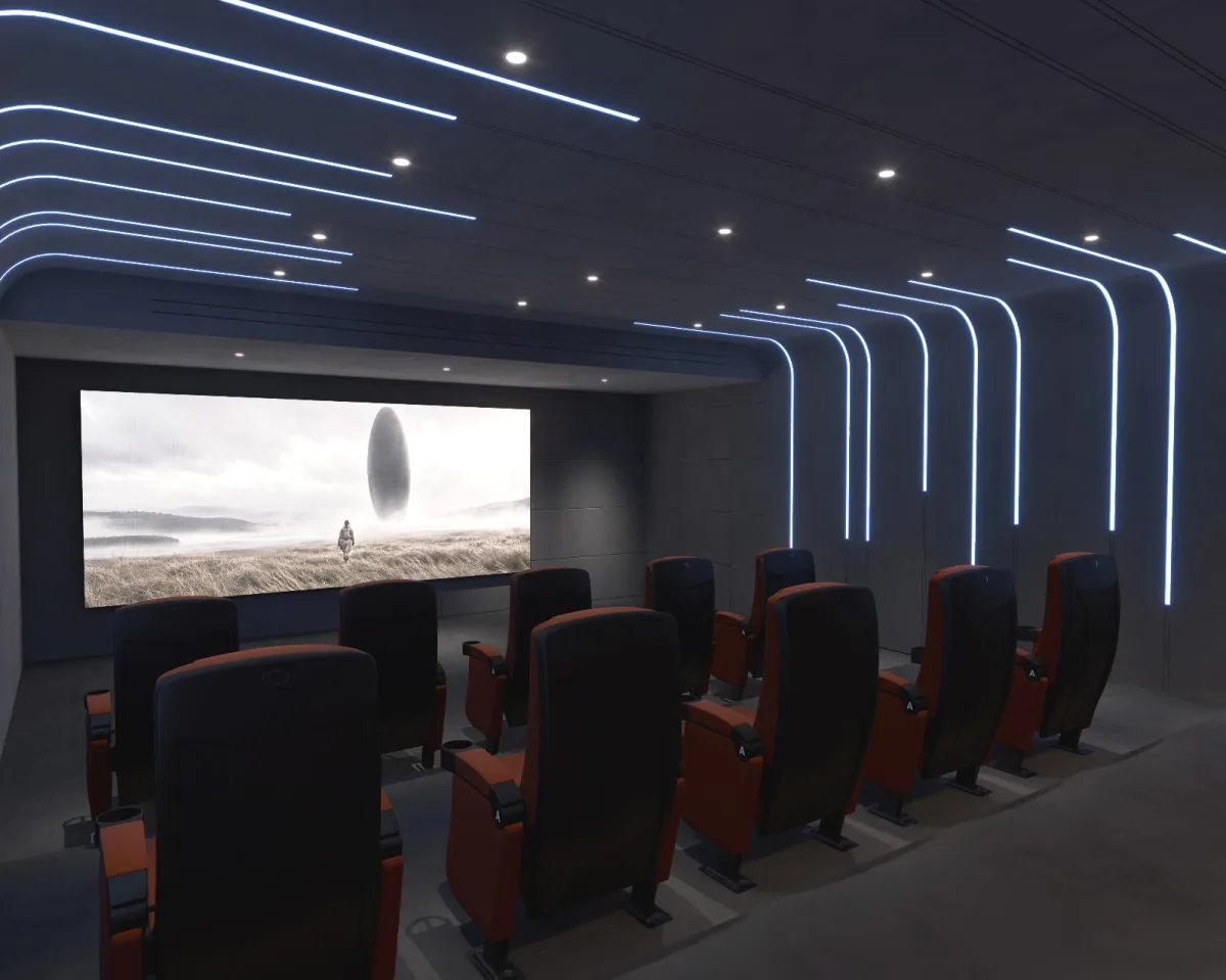 Sinema salonu, perde ve koltuk sıraları